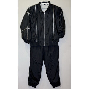 Vintage Towne by London Fog Wind Suit Womens Size Large Black Jacket Pants 90's